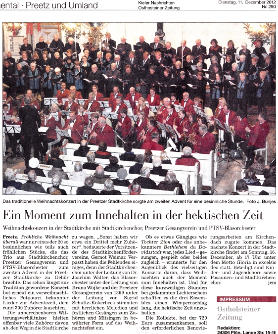 KN-Bericht über das Weihnachtssingen am 9.12.2012 in der Stadtkirche