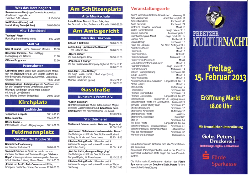 Flyer für die Preetzer Kulturnacht 2013